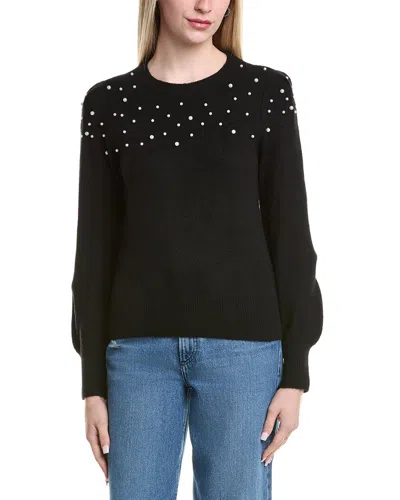 Cece Scattered Pearl Sweater In Black