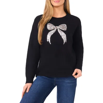Cece Sequin Bow Detail Sweater In Black