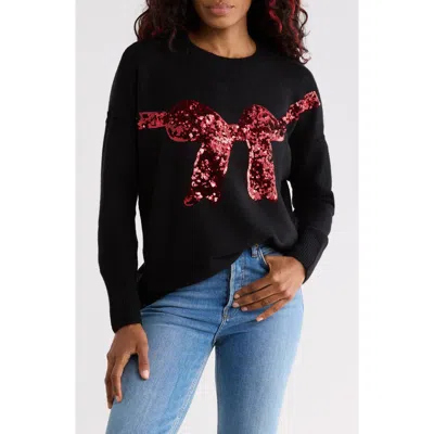 Cece Sequin Bow Sweater In Rich Black