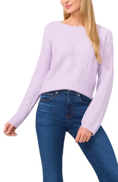 Cece Sequin Cable Stitch Sweater In Lavender Wave