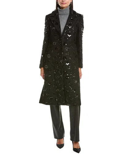 Cece Sequin Embroidered Coat In Black