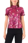 Cece Sequin Flower Mock Neck Top In Pink