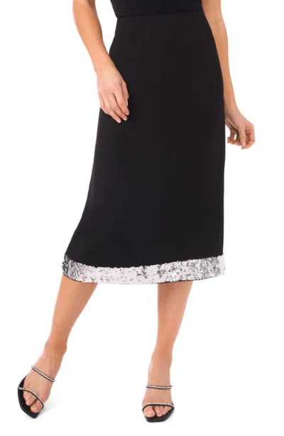 Cece Sequin Hem Midi Skirt In Black