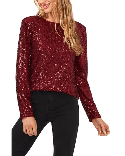 Cece Sequin Long Sleeve Top In Burgundy