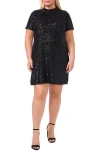 Cece Sequin Mock Neck Dress In Rich Black