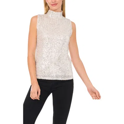 Cece Sequin Mock Neck Top In Champagne