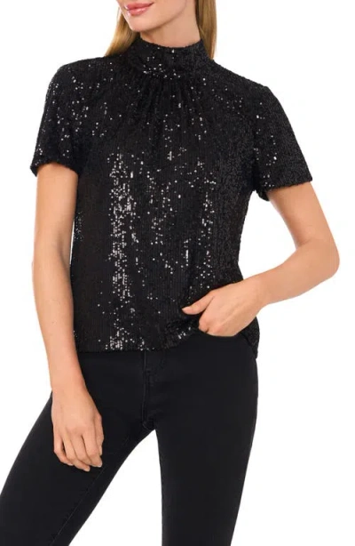 Cece Sequined Top In Rich Black