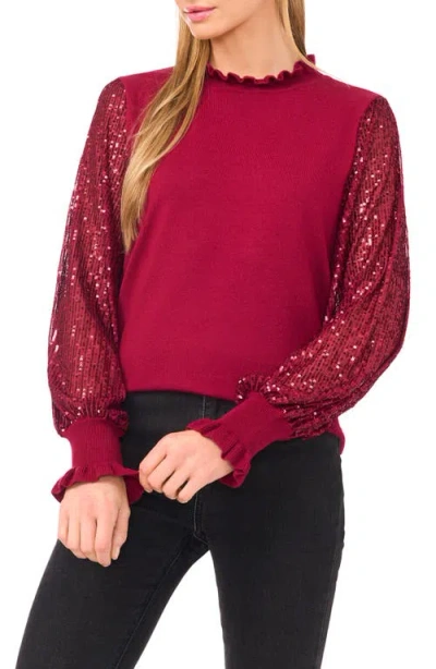 CECE CECE SEQUIN SLEEVE MOCK NECK SWEATER