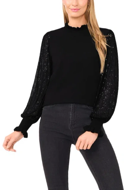 CECE CECE SEQUIN SLEEVE MOCK NECK SWEATER