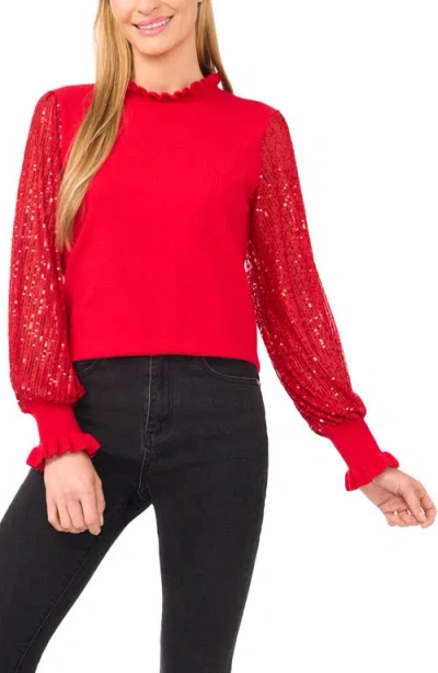 CECE CECE SEQUIN SLEEVE MOCK NECK SWEATER