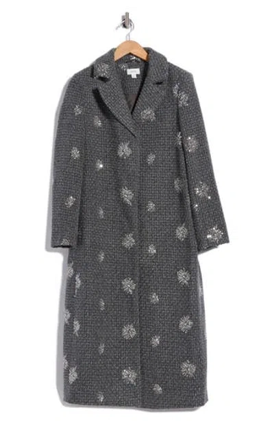 Cece Sequin Starburst Bouclé Coat In Gray