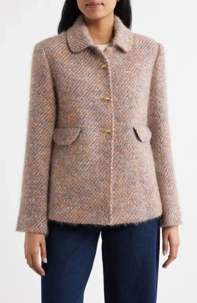 Cece Sequin Tweed Swing Jacket In Gray