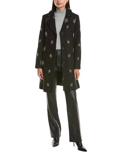 Cece Sequin-embellished Wool-blend Coat In Black
