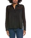 Cece Sheer Combo Button Down Blouse In Black