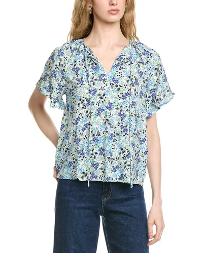 Cece Shirred Front Keyhole Top In Blue