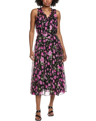 Cece Shirred Midi Dress In Multi