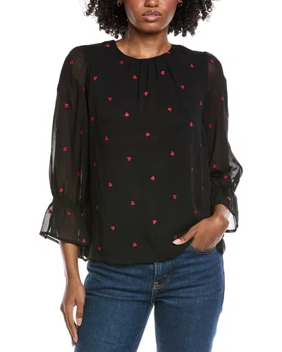 Cece Shirred Neck 3/4 Ruffle Sleeve Top In Black