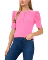 Cece Shirred Sleeve Henley Top In Pink