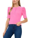 Cece Shirred Sleeve Henley Top In Freeisa Pink