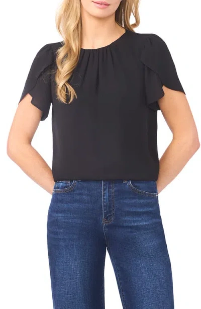 Cece Shirred Tulip Sleeve Top In Black