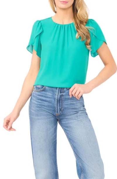 Cece Shirred Tulip Sleeve Top In Green