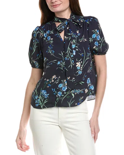 Cece Shirred V-neck Bow Tie Blouse In Blue