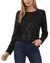 Cece Sequin Long Sleeve Top In Black