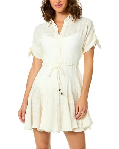 Cece Short Flare Button Up Dress In White