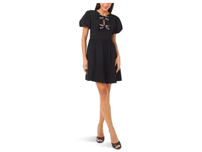 Cece Short Puff Sleeve Bow Dress In Black