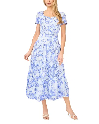 Cece Short Sleeve Belted Midi Dress In Blue