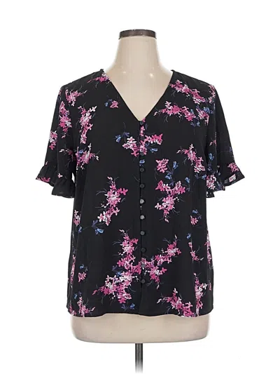 Pre-owned Cece Short Sleeve Blouse In Black