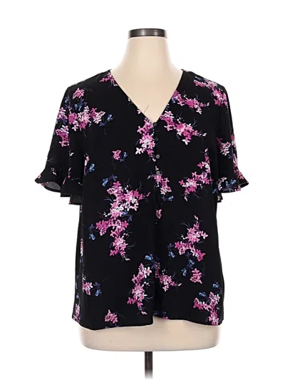 Pre-owned Cece Short Sleeve Blouse In Black