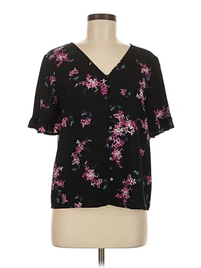Pre-owned Cece Short Sleeve Blouse In Black