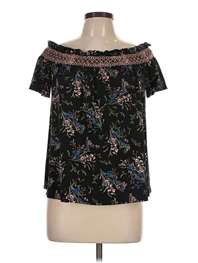 Pre-owned Cece Short Sleeve Blouse In Black