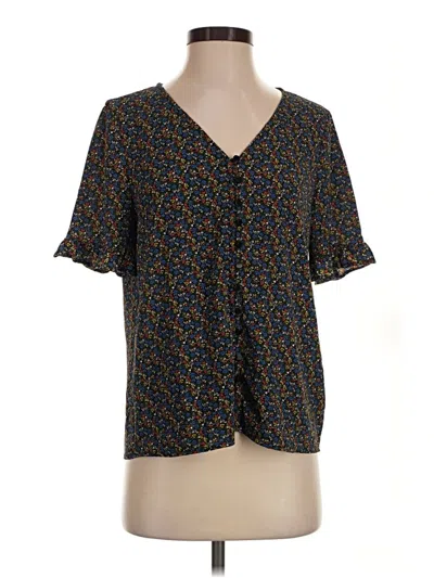Pre-owned Cece Short Sleeve Blouse In Black