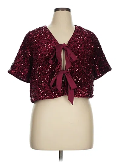 Pre-owned Cece Short Sleeve Blouse In Burgundy