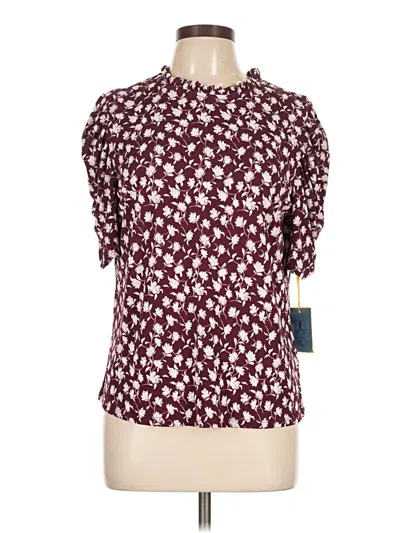 Pre-owned Cece Short Sleeve Blouse In Burgundy
