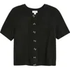 Cece Short Sleeve Bow Button Cardigan In Black