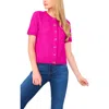 Cece Short Sleeve Bow Button Cardigan In Purple