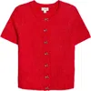 Cece Short Sleeve Bow Button Cardigan In Red