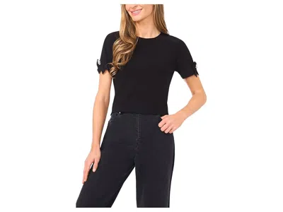 Cece Short Sleeve Bow Sleeve Knit Top In Black
