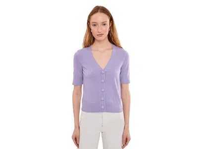 Cece Short Sleeve Button Front Cardigan In Purple