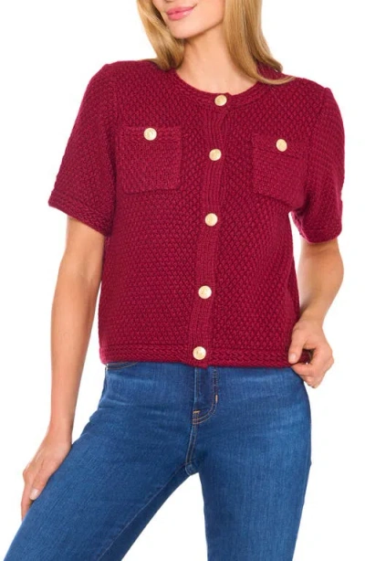Cece Short Sleeve Button-up Cardigan In Red
