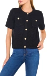 Cece Short Sleeve Button-up Cardigan In Black