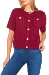 Cece Short Sleeve Button-up Cardigan In Burgundy