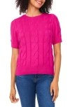 Cece Short Sleeve Cable Stitch Sweater In Pink