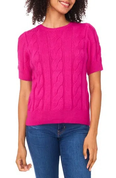 Cece Short Sleeve Cable Stitch Sweater In Pink