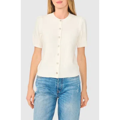 Cece Short Sleeve Cardigan In Antique White