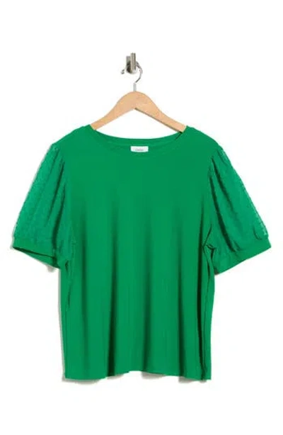 Cece Short Sleeve Clip Sleeve Top In Green
