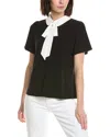 Cece Short Sleeve Collared Blouse In Black